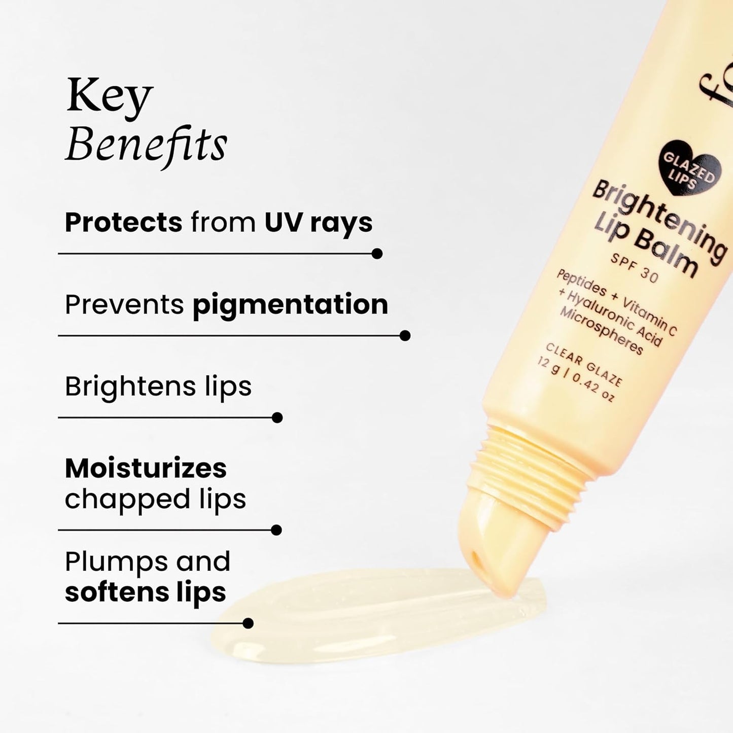 Foxtale Brightening Lip Balm SPF 30 with Peptides, Vitamin C & Hyaluronic Acid - Hydrating, Tinted Lip Balm for Pigmentation - Clear Glaze, 12gm