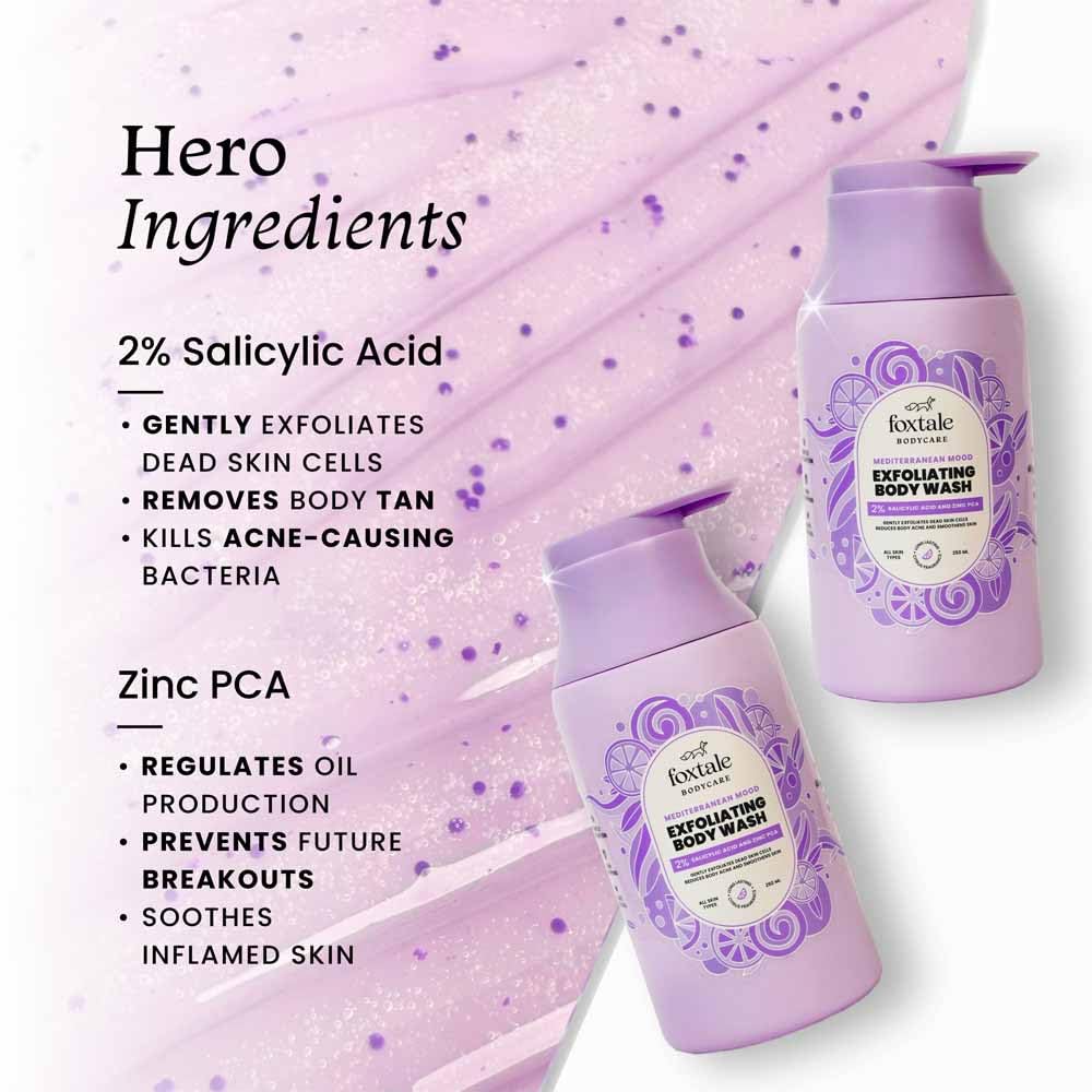Foxtale 2% Salicylic Acid Exfoliating Body Wash with Zinc PCA – Fights Body Acne, Strawberry Skin & Ingrown Hair | Smoothens Texture in 28 Days | Shower Gel for Men & Women | 250 ml