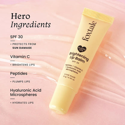 Foxtale Brightening Lip Balm SPF 30 with Peptides, Vitamin C & Hyaluronic Acid - Hydrating, Tinted Lip Balm for Pigmentation - Clear Glaze, 12gm