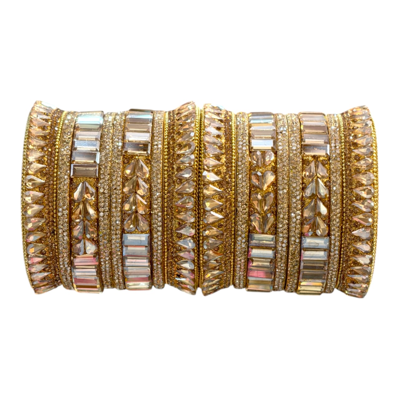 Gold Stone Embellished Bridal Bangles Set – Elegant Design