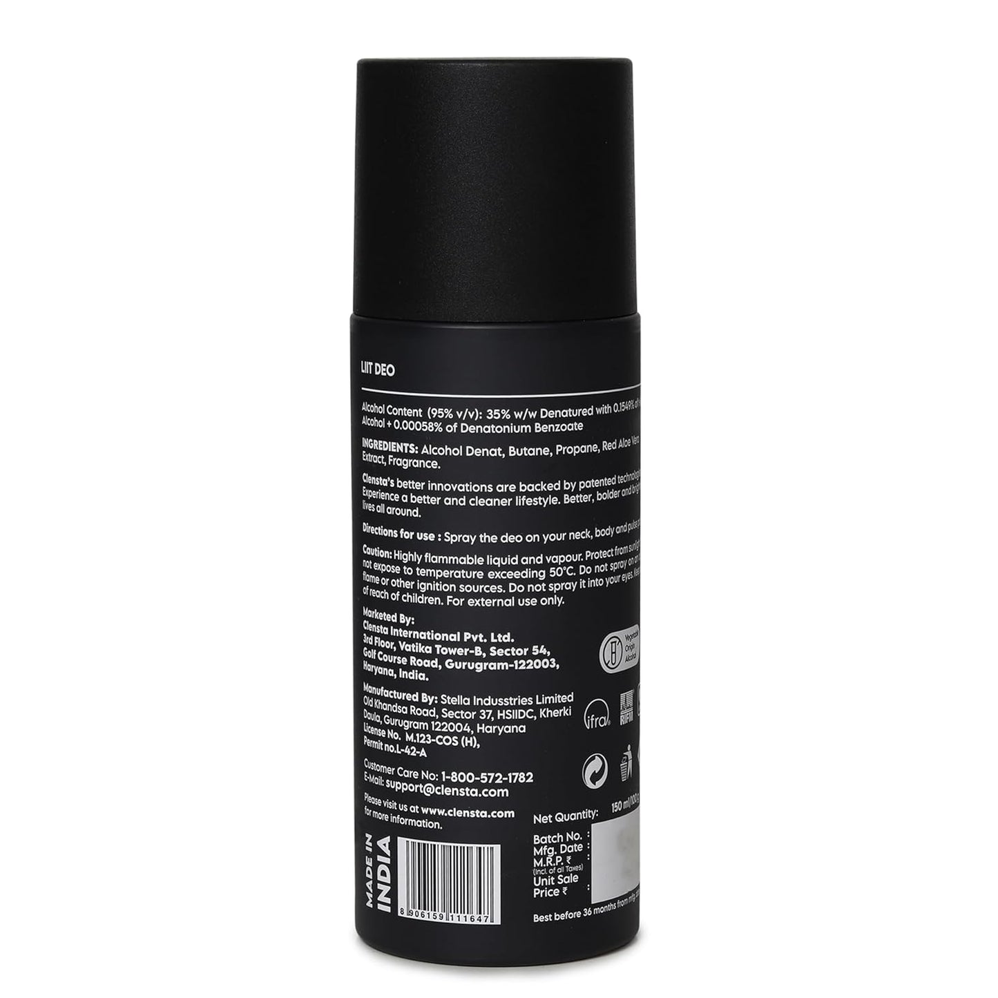 Clensta Liit Deodorant Body Spray - 150ml, Long Lasting Perfume, Aloe Vera Extract
