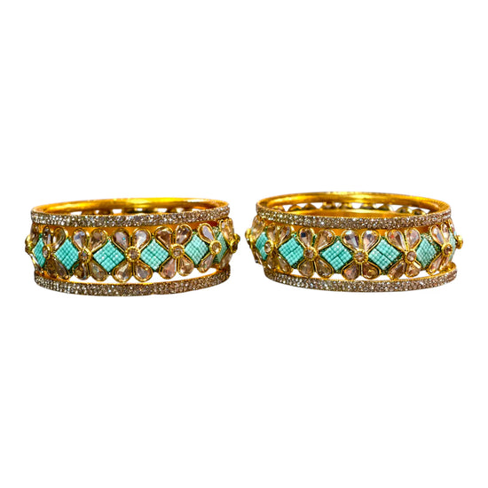 Exquisite Green Designer Bangles with Stonework – Elegant Floral Design for Special Occasions