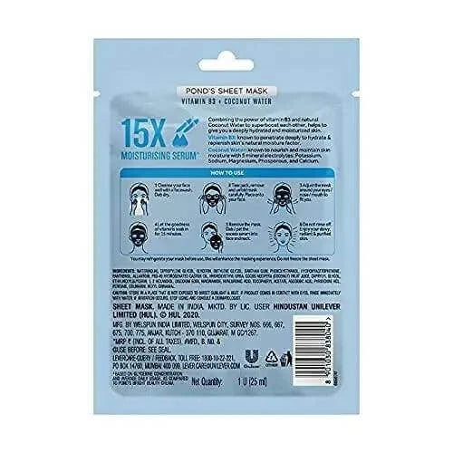 POND'S Hydrating Sheet Mask with Coconut Water & Vitamin B3 | Deep Hydration for Radiant, Dewy Skin | Paraben-Free & Biodegradable | 25ml - GEHNA IMITATION JEWELLERY