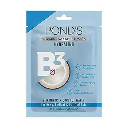 POND'S Hydrating Sheet Mask with Coconut Water & Vitamin B3 | Deep Hydration for Radiant, Dewy Skin | Paraben-Free & Biodegradable | 25ml - GEHNA IMITATION JEWELLERY