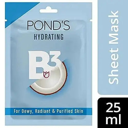 POND'S Hydrating Sheet Mask with Coconut Water & Vitamin B3 | Deep Hydration for Radiant, Dewy Skin | Paraben-Free & Biodegradable | 25ml - GEHNA IMITATION JEWELLERY
