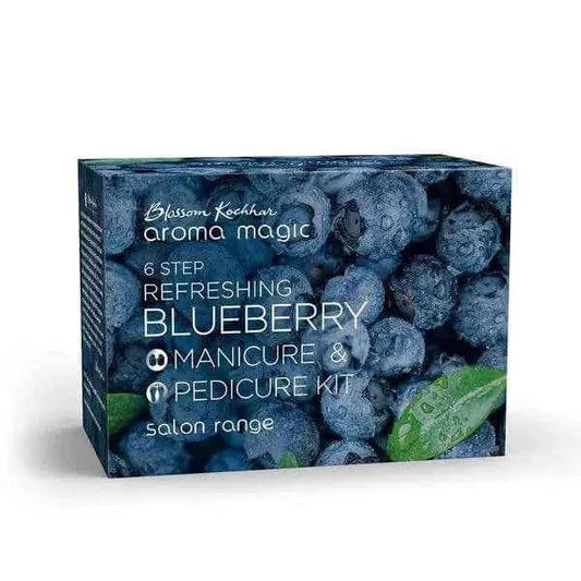 Aroma Magic 6-Step Refreshing Blueberry Manicure Kit box with blueberry background.
