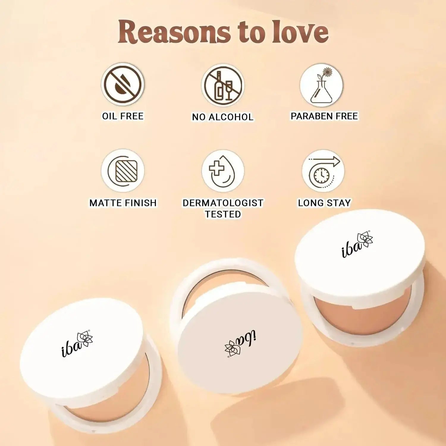 Iba Pure Skin Mattifying Compact features oil-free, paraben-free, long-lasting makeup benefits. Dermatologist tested with matte finish.