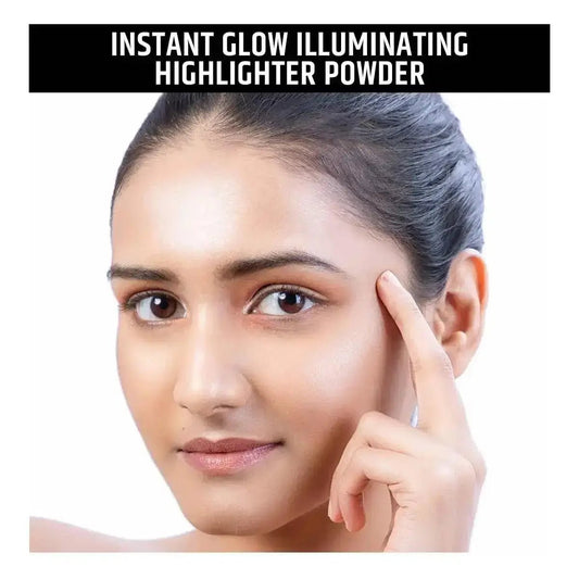 Woman applying Insight Instant Glow Highlighter Powder for a luminous, matte finish with SPF 24 protection.