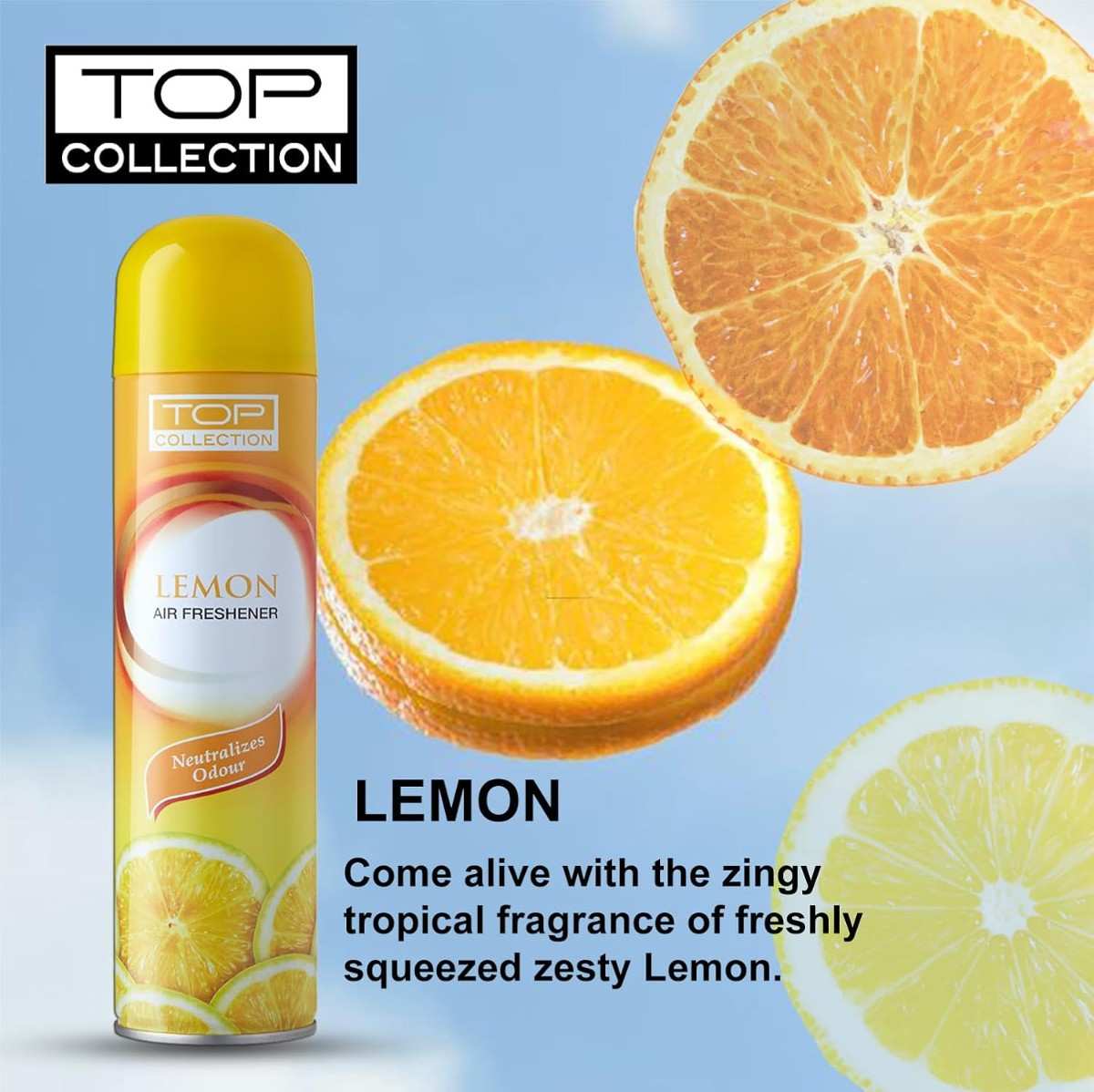 Top Collection Air Freshener - Lemon 300ml | Zesty Tropical Lemon Fragrance | Odour Neutralizer & Long-Lasting Room Freshener for Home & Office | Made in U.A.E