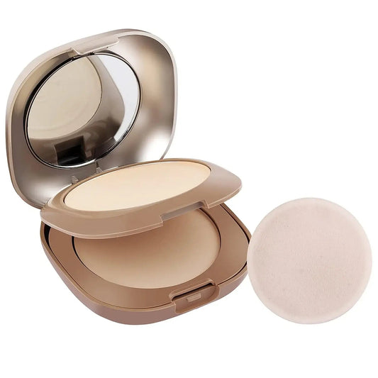 MARS Compact Powder in a sleek case with built-in mirror and applicator for a flawless, matte finish and oil control.