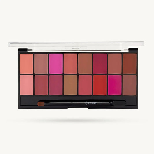 Mars Infinity Demi Matte Lip Palette with 9 creamy shades and applicator for versatile lip looks.