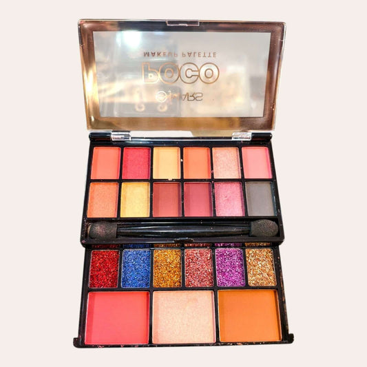 Mars Poco Makeup Palette showcasing blush, highlighter, and eyeshadow shades, perfect for travel and everyday use.