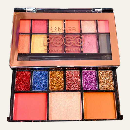 Mars Poco Makeup Palette featuring blush, highlighter, and eyeshadow shades in a travel-friendly compact.