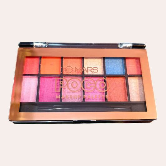Mars Poco Makeup Palette Shade 01 featuring blush, highlighter, and eyeshadows in vibrant hues.