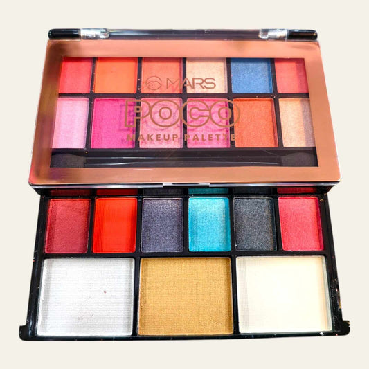 Mars Poco Makeup Palette Shade 01 featuring blush, highlighter, and eyeshadow in a travel-friendly design.