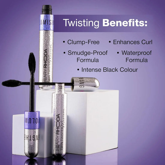 Hilary Rhoda Twin Twister Mascara | Volumizes & Lengthens | Waterproof, Smudge-Proof, Clump-Free | Enhances Curl | Highly Pigmented (12ml)